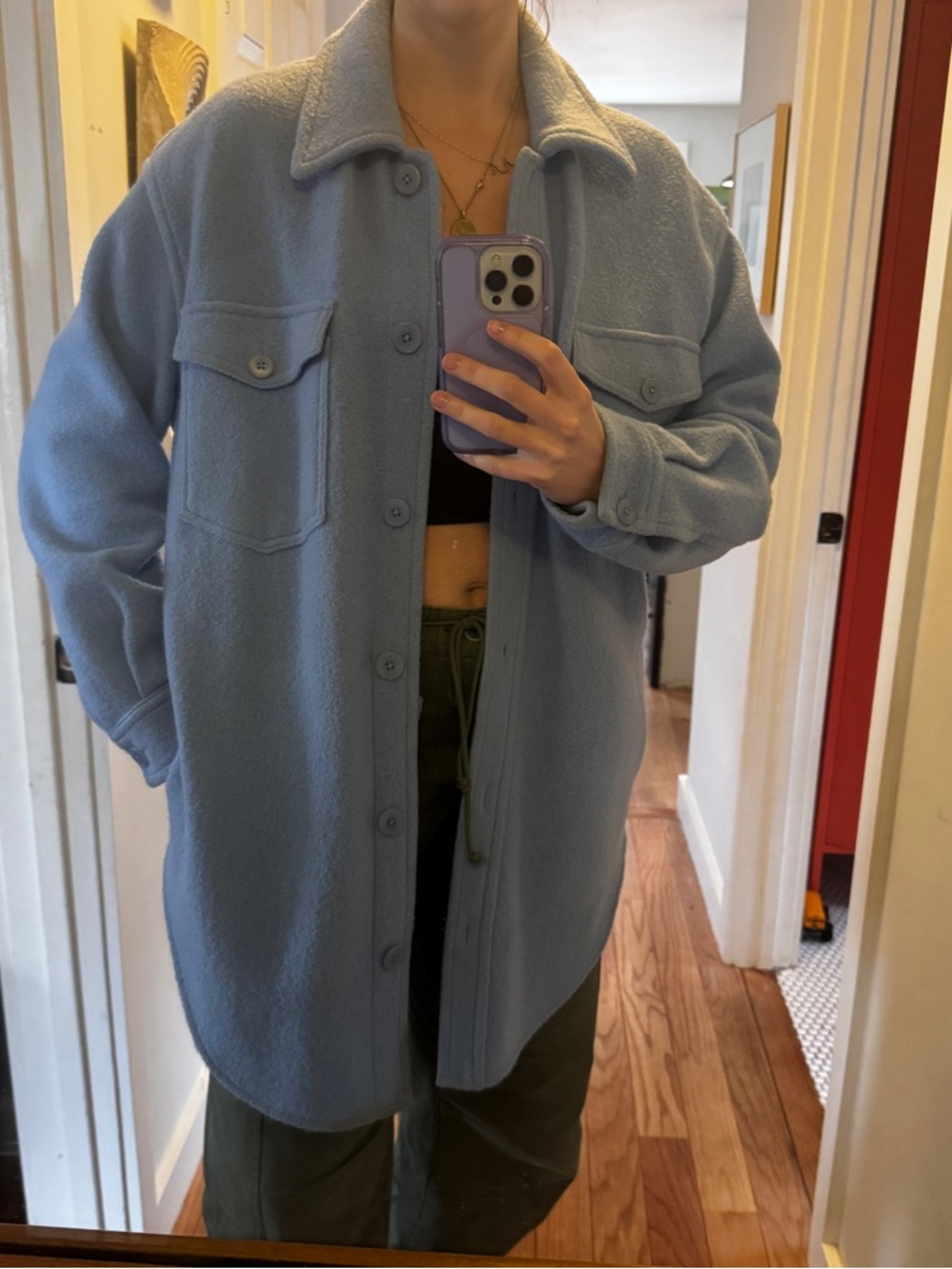 Wilfred Light Blue Button-Up Wool Shacket